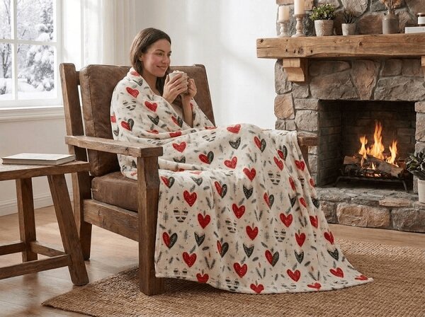 Mikropliš deka WINTER HEARTS, šarena Dimenzije: 150 x 200 cm