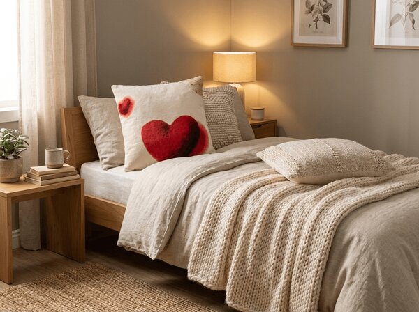 Dvostruka jastučnica DUO SENSE HEARTELLE 45x45 cm mikropliš/flanel, krem boja