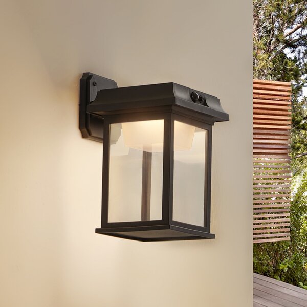 Lindby solarna LED zidna svjetiljka Latarka, visina 27,5 cm, senzor, Crno, Plastika