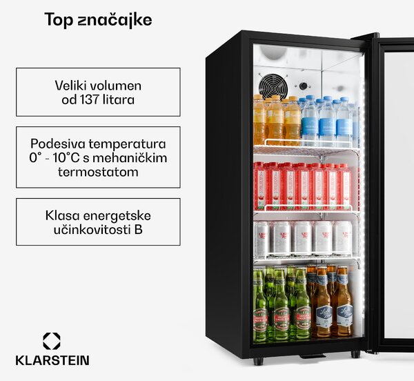 Klarstein GrandCooler ugostiteljski hladnjak za piće | 106 x 46 cm | LED unutarnje osvjetljenje | Crna