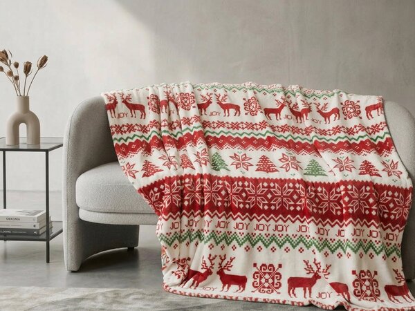 Bijela božicna deka od mikropliša CHRISTMAS JOY Dimenzije: 200 x 220 cm