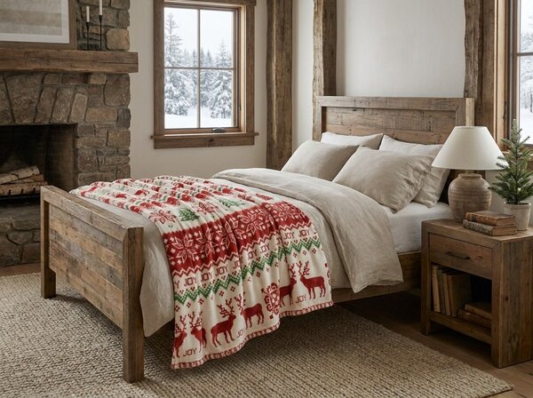 Bijela božicna deka od mikropliša CHRISTMAS JOY Dimenzije: 200 x 220 cm