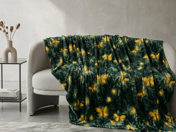 Mikropliš deka YELLOW BUTTERFLY, tamno zelena Dimenzije: 160 x 200 cm
