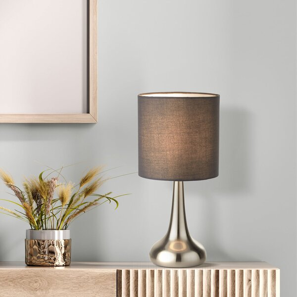 Searchlight Stolna lampa Neraiah, siva/srebrna, tekstil, 34 cm, prigušljiva, Sivo, Dnevni boravak/blagovaonica, Tkanina / tekstil