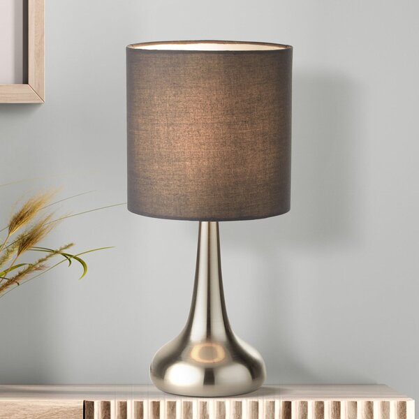 Searchlight Stolna lampa Neraiah, siva/srebrna, tekstil, 34 cm, prigušljiva, Sivo, Dnevni boravak/blagovaonica, Tkanina / tekstil