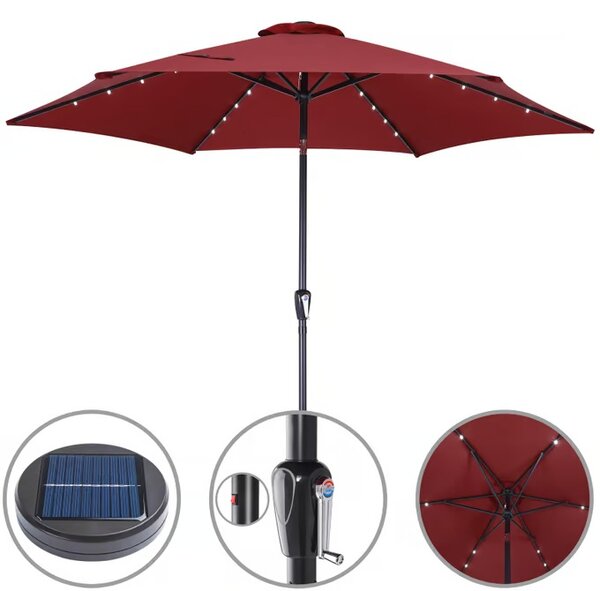 Vrtni LED solarni aluminijski suncobran Miami - 270 cm, crveni, UV 80+