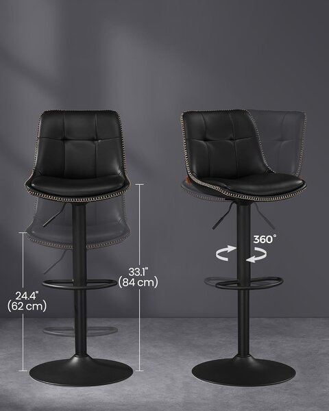 Set od 2 barske stolice, podesive visine, 44 x 48 x (90–112) cm, crne boje