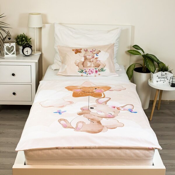 Pamučna posteljina za dječji krevetić BUNNY STAR bež Dimenzije posteljine: 40 x 60 cm | 100 x 135 cm
