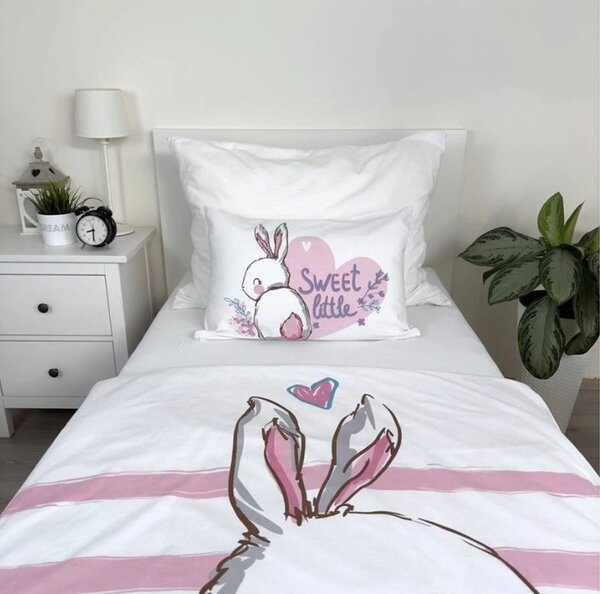 Pamučna posteljina za dječji krevetić BUNNY SWEET bijela Dimenzije posteljine: 40 x 60 cm | 100 x 135 cm
