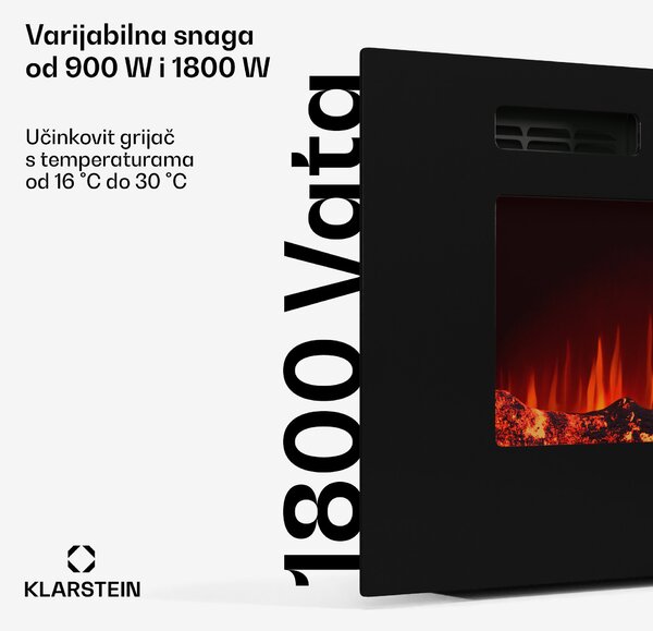 Klarstein Galeras Smart Inteligentni električni kamin, 2 postavke temperature, 16 - 30°| Iluzija LED plamena, Mogućnost spajanja na IOT