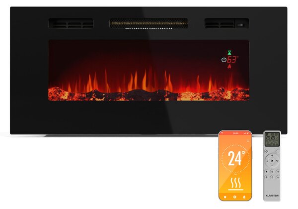 Klarstein Galeras Smart Inteligentni električni kamin, 2 postavke temperature, 16 - 30°| Iluzija LED plamena, Mogućnost spajanja na IOT