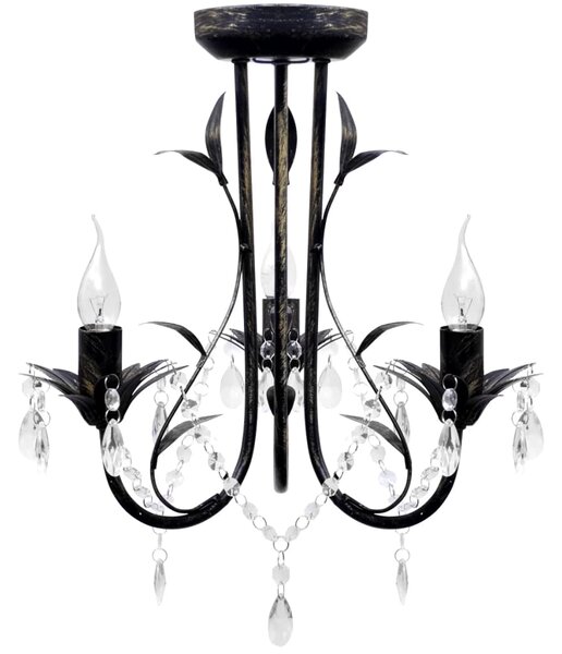 VidaXL Luster s kristalnim perlama Art Noveau metalni crni 3X E14 svjetiljke