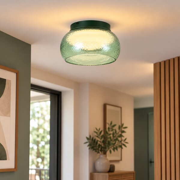 Art Deco stropna svjetiljka zelena sa staklom uklj. LED, prigušiva u 3 koraka - Thimble