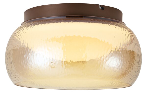 Art Deco stropna svjetiljka smeđa s jantarnim staklom uklj. LED s mogućnošću prigušivanja u 3 koraka - Thimble
