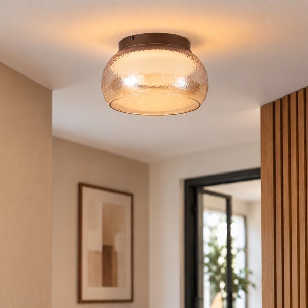 Art Deco stropna svjetiljka smeđa s jantarnim staklom uklj. LED s mogućnošću prigušivanja u 3 koraka - Thimble