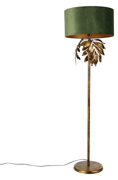 Vintage vloerlamp antiek goud met groene kap - Linden