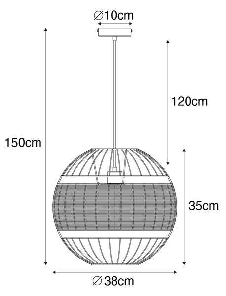 Orijentalna viseća svjetiljka crna s ratanom 38 cm - Emir