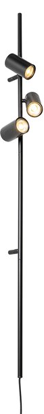 Zidna lampa crna s nožnim prekidačem 3 svjetla - Jeana Luxe
