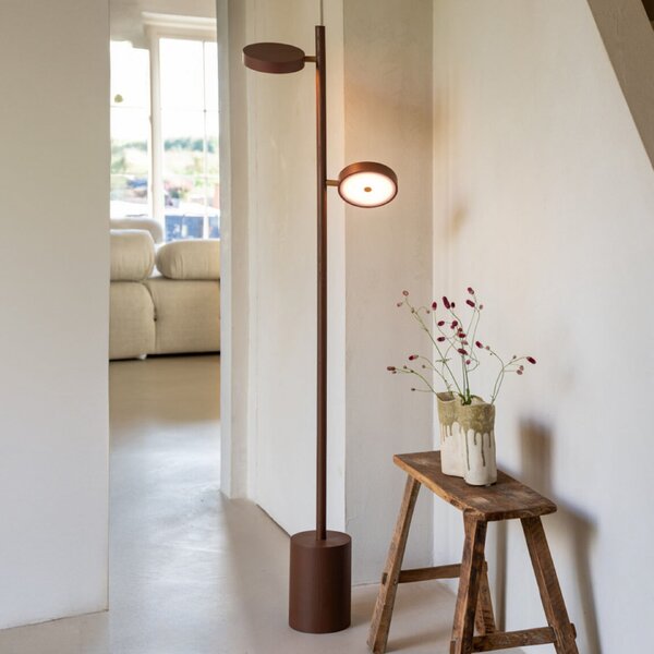 Good & Mojo GOOD MOJO LED podna lampa Okinawa, 2 žarulje, smeđa, 146 cm, drvo, prigušiva, Smeđa / hrđa, Dnevni boravak/blagovaonica, Drvo