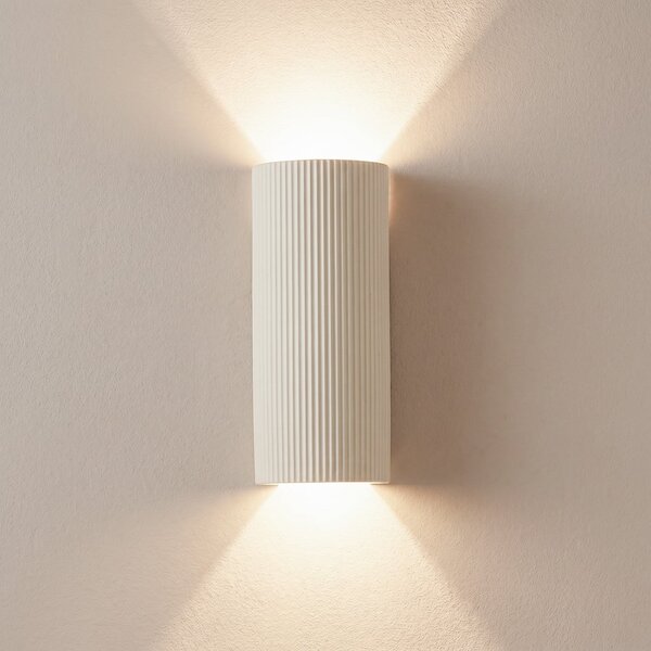 Lindby Colja zidna lampa, okrugla, visina 30,5 cm, gips, bež, prigušiva, Bež, Dnevni boravak/blagovaonica, Gips / glina