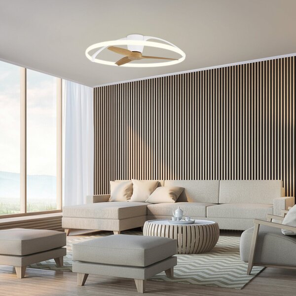 Mantra Iluminación Nepal Smart LED stropni ventilator, bijela/bukva, DC, tih, prigušiva, Drvo, Dnevni boravak/blagovaonica, Metal