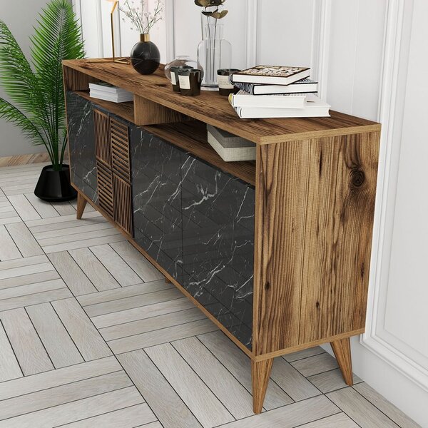 Woody Fashion Komoda, Milan - Walnut, Black Marble