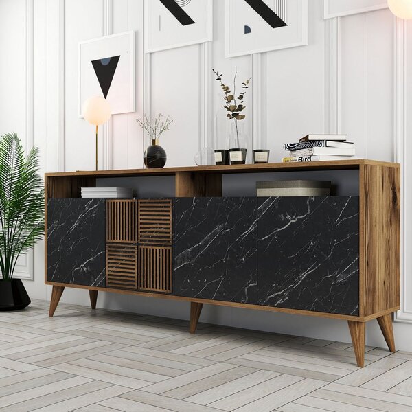 Woody Fashion Komoda, Milan - Walnut, Black Marble