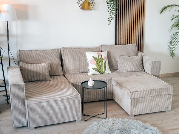 Svjetlobež tabure SMART COSARO s prostorom za pohranu 65x65 cm