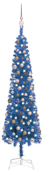 VidaXL Usko božićno drvce s LED svjetlima i kuglicama 180 cm plavo