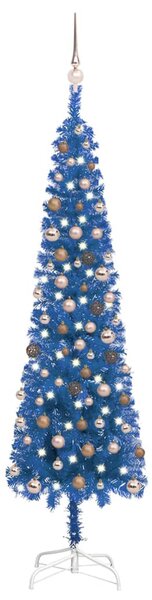 VidaXL Usko božićno drvce s LED svjetlima i kuglicama 210 cm plavo