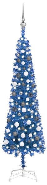 VidaXL Usko božićno drvce s LED svjetlima i kuglicama 180 cm plavo