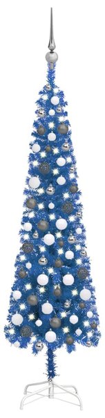 VidaXL Usko božićno drvce s LED svjetlima i kuglicama 150 cm plavo