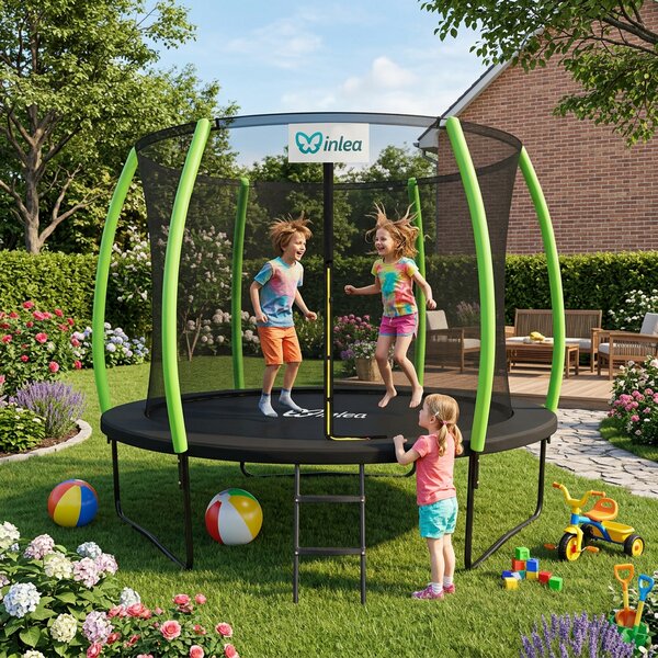 INLEA ULTIMATE Jump trampolin s unutarnjom zaštitnom mrežom 305cm - crna/svijetlozelena