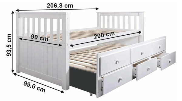 Krevet na razvlačenje 90 cm Aduban (bijela) (s podnicom i prostorom za odlaganje)
