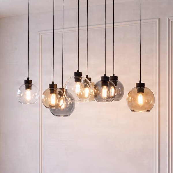 TK Lighting Viseća svjetiljka Cubus, 68 cm, 8 žarulja, prozirna/medena/smeđa, staklo, prigušiva, Višebojno, Dnevni boravak/blagovaonica, Staklo