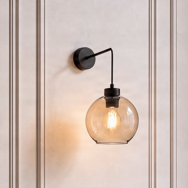 TK Lighting Zidna svjetiljka Cubus, crna/jantarna, staklo, Ø 18 cm, E27, prigušiva, Smeđa / hrđa, Dnevni boravak/blagovaonica, Staklo, Metak