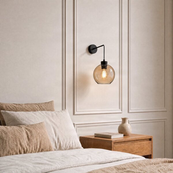 TK Lighting Zidna svjetiljka Cubus, crna/jantarna, staklo, Ø 18 cm, E27, prigušiva, Smeđa / hrđa, Dnevni boravak/blagovaonica, Staklo, Metak