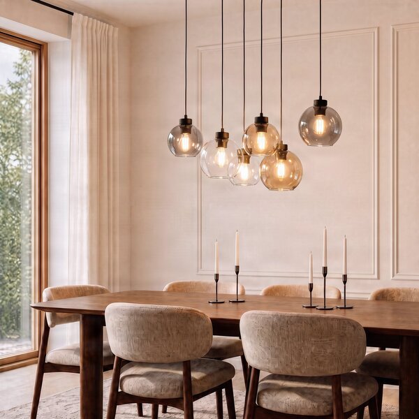 TK Lighting Viseća lampa Cubus, 74 cm, 6 žarulja, prozirna/med/smeđa, staklo, prigušiva, Višebojno, Dnevni boravak/blagovaonica, Staklo