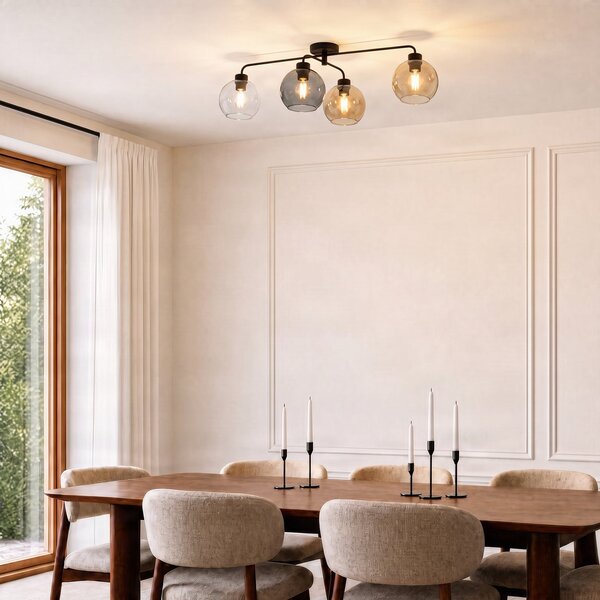 TK Lighting Stropna svjetiljka Cubus s četiri žarulje, prozirna/jantarna/siva, prigušiva, Sivo, Dnevni boravak/blagovaonica, Staklo