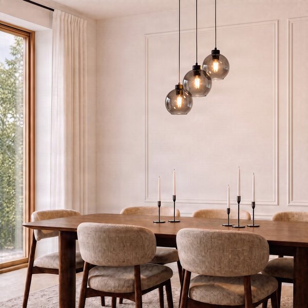 TK Lighting Viseća lampa Cubus, Ø 50 cm, 3 žarulje, dimno siva, staklo, prigušiva, Sivo, Dnevni boravak/blagovaonica, Staklo, Zavjese u paketu