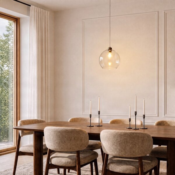 TK Lighting Viseća svjetiljka Cubus, prozirna, staklo, Ø 30 cm, E27, prigušiva, Providna, Dnevni boravak/blagovaonica, Staklo, Metak