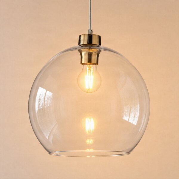 TK Lighting Viseća svjetiljka Cubus, prozirna, staklo, Ø 30 cm, E27, prigušiva, Providna, Dnevni boravak/blagovaonica, Staklo, Metak