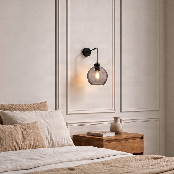 TK Lighting Zidna lampa Cubus, crna/dimno siva, staklo, visina 30 cm, E27, prigušiva, Sivo, Dnevni boravak/blagovaonica, Staklo, Metak