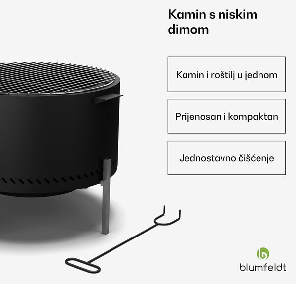 Blumfeldt Ignite Pure ložište, niska produkcija dima, rešetka za roštiljanje, nehrđajući čelik, prijenosno, pokrivač protiv kiše, ručke za prenošenje
