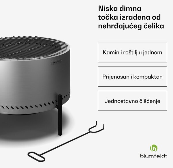 Blumfeldt Ignite Pure ložište, niska produkcija dima, rešetka za roštiljanje, nehrđajući čelik, prijenosno, pokrivač protiv kiše, ručke za prenošenje