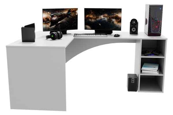 Kutni pc stol Carbon (bijela) (L) (bez rasvjete)