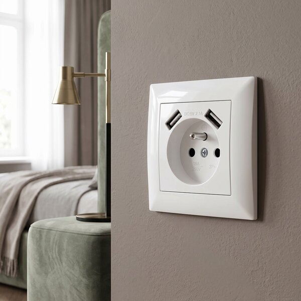 Jednostruka utičnica s uzemljenjem + 2x USB-A OSTE JNH003-G White