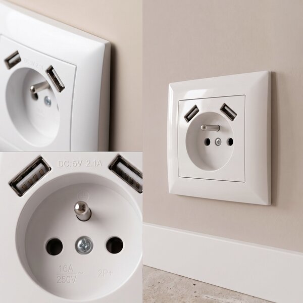 Jednostruka utičnica s uzemljenjem + 2x USB-A OSTE JNH003-G White