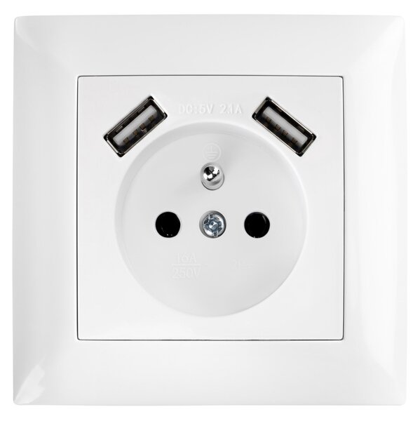 Jednostruka utičnica s uzemljenjem + 2x USB-A OSTE JNH003-G White