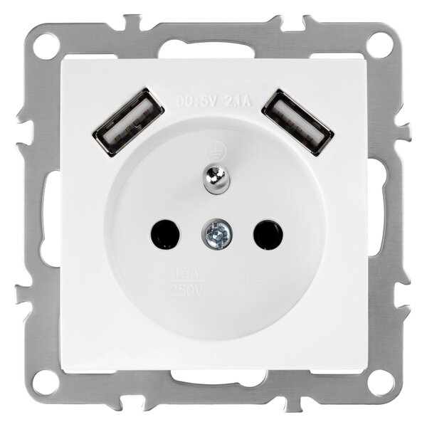 Jednostruka utičnica s uzemljenjem + 2x USB-A OSTE JNH003-G White